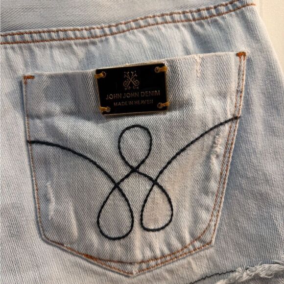 John John Light Blue Distressed Denim Shorts - Picture 4 of 6